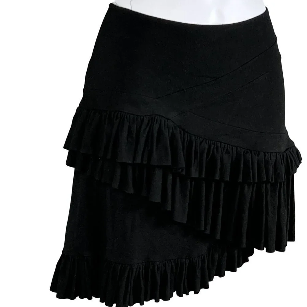 Altuzarra Womens 38/ Large Black Ruffled Asymmetrical Soft Skirt Made In France